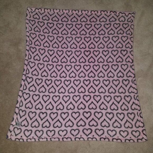 HB Pink Black Hearts Baby Blanket Girl Fleece Lovey 30" x 36" - Picture 5 of 5
